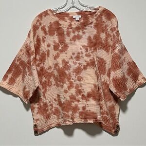 PUREJILL J.Jill Boho Tie Dye Brushed Cotton Boxy Slouchy Oversized Gauzy Top